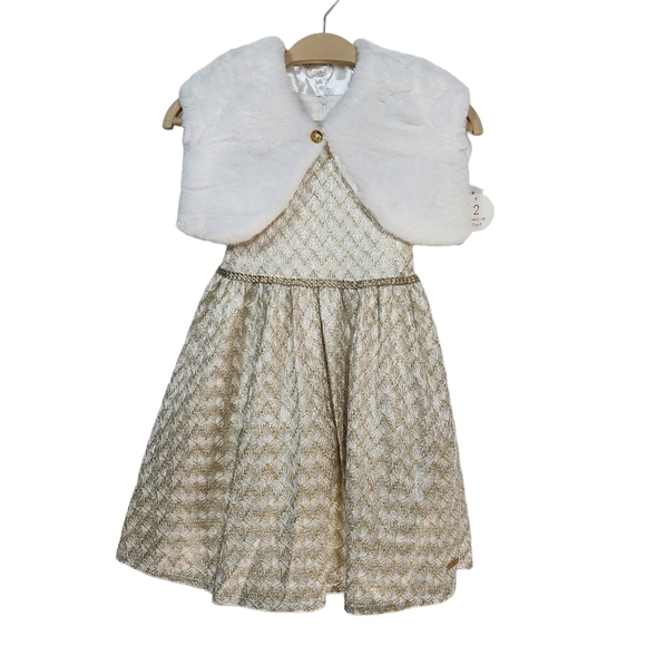 Tahari Kid's 2-Piece Formal Dress With Faux Fur Vest - 5